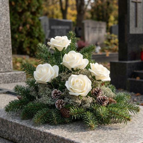 Roses en mousse avec tiges flexibles, crème, Ø7,5 cm, lot de 18 | Floristik24.fr