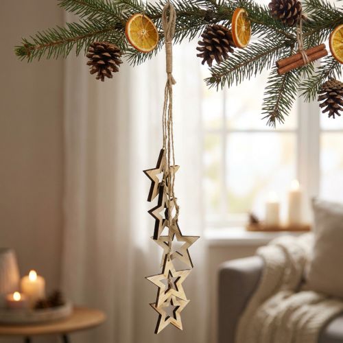 Décoration suspendue étoilée en bois 50 cm – Naturel | Floristik24.fr