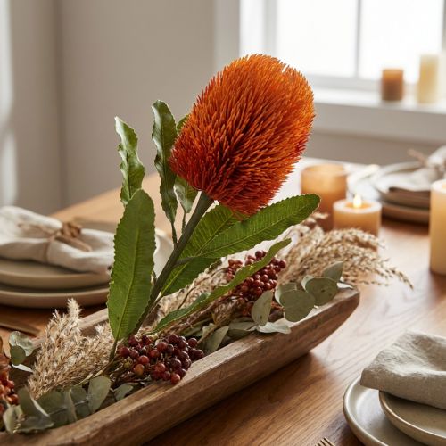 Fleur artificielle Banksia orange 64 cm pour décoration d'automne | Floristik24.fr