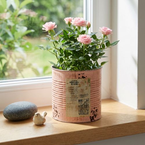 Article Pot décoratif en métal style vintage couleur saumon Ø15,5cm H15cm