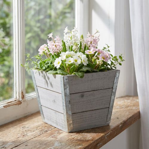 Cache-pot en bois shabby chic gris 19 x 19 x 15,5 cm | Floristik24.fr