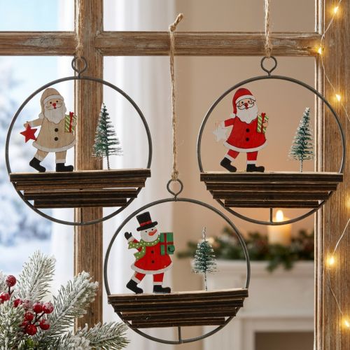 Lot de 3 décorations de Noël rondes Père Noël et bonhomme de neige Ø12cm | Floristik24.fr