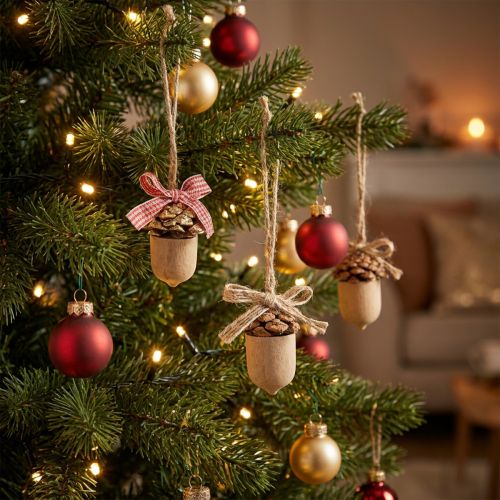 Set de 12 décorations suspendues en forme de gland en bois 5 cm | Floristik24.fr