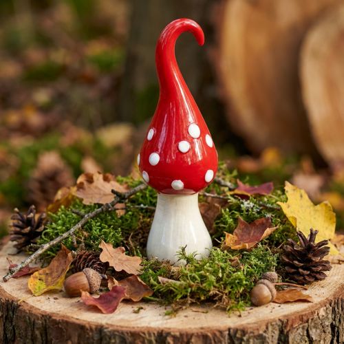 Champignon décoratif en céramique rouge et blanc 21 cm | Floristik24.fr