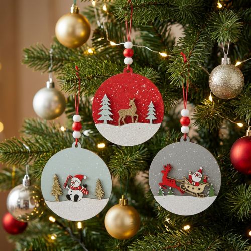 Lot de 6 décorations rondes en bois à suspendre – Motifs de Noël – Ø8,5 cm | Floristik24.fr