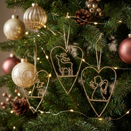 Lot de 6 décorations cœurs métalliques dorés à suspendre 12 cm | Floristik24.fr