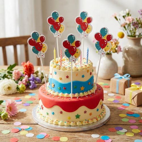 Lot de 15 Piques Décoratives Ballons Multicolores en Bois 26 cm | Floristik24.fr