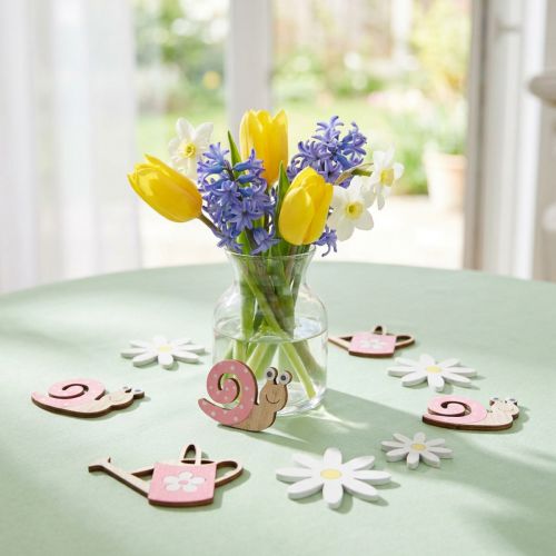 Décorations en bois fleurs, arrosoirs et escargots roses 4 cm, lot de 36 | Floristik24.fr