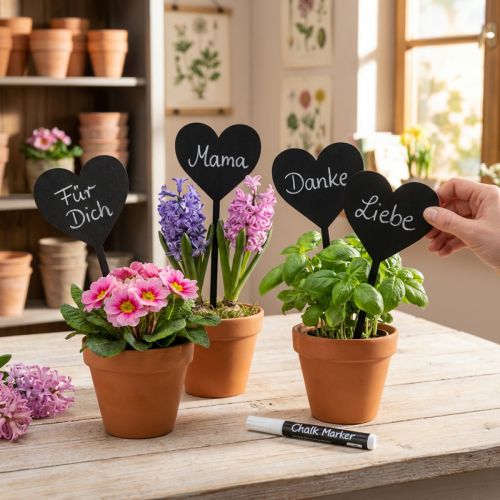 Lot de 6 pics décoratifs en bois cœur noir 27 cm | Floristik24.fr
