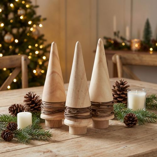 Set de 3 petits sapins décoratifs en bois naturel H13,5 cm | Floristik24.fr