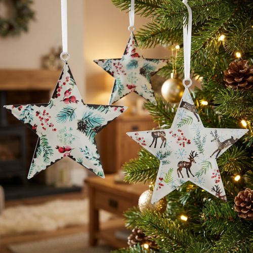 Décoration suspendue étoile de Noël avec cerf ou feuillage Ø8cm – Lot de 6 | Floristik24.fr