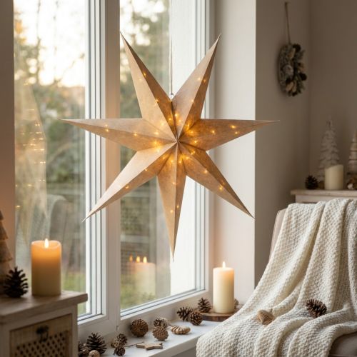 Étoile décorative en papier et jute naturelle avec éclairage, Ø75 cm | Floristik24.fr
