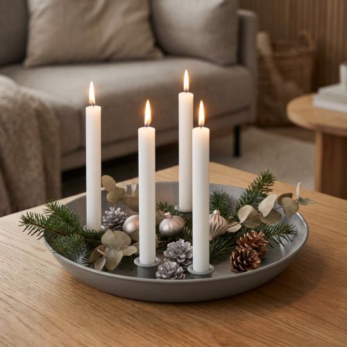 Bougeoir conique pour 4 bougies, coupe à bougie, métal gris, Ø30cm | Floristik24.fr