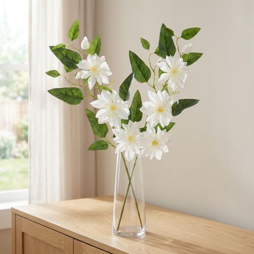 Branche de Clématite Artificielle avec Fleurs Blanches 81 cm - Lot de 2 | Floristik24.fr