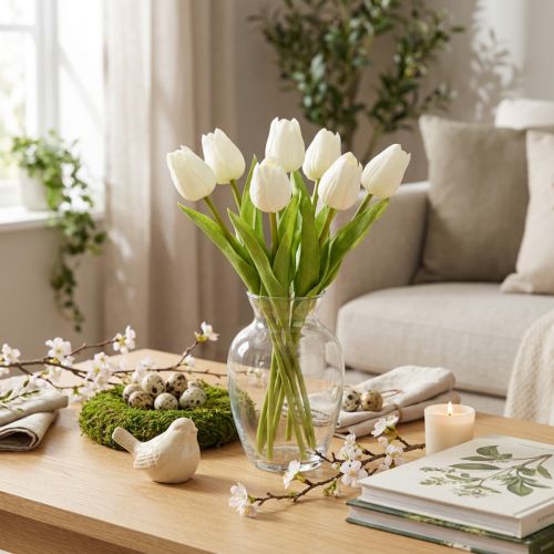 Tulipes artificielles blanches 21 cm en lot de 6 | Floristik24.fr