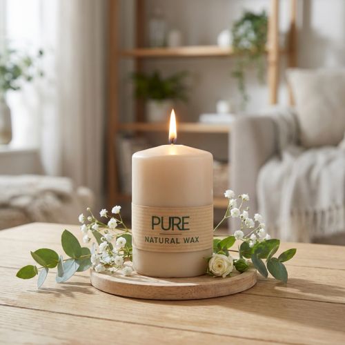Article Bougie Pilier en Cire Naturelle Beige PURE 90 x 60 mm