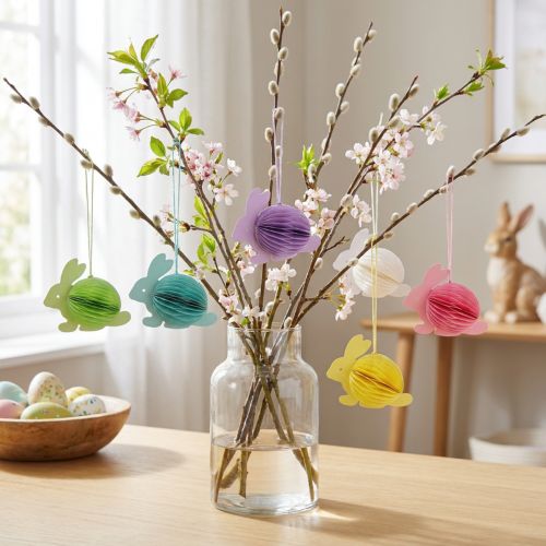 Article Suspensions Lapin de Pâques en Papier Nid d’Abeille – Lot de 5 – Multicolore