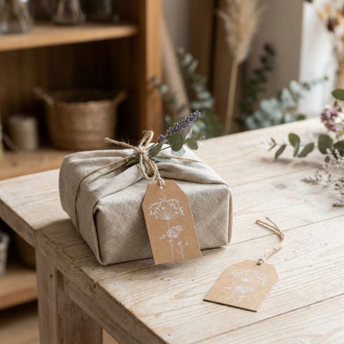 Étiquettes Cadeaux en Papier Brun avec Motif Floral - 8×5 cm - Lot de 24 | Floristik24.fr