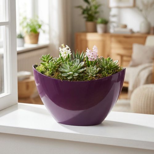 Coupe décorative ovale en plastique violet et noir 20×9×12cm | Floristik24.fr