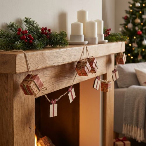Guirlande de Noël, Cadeaux et Étoiles en Rouge et Vert, 100 cm | Floristik24.fr