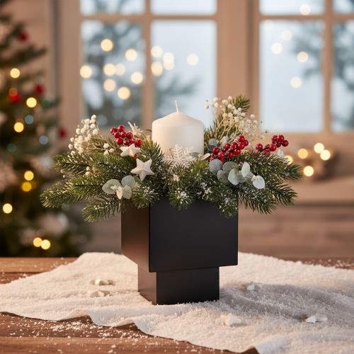Article Poterie cube moderne en métal noir avec socle, 22 cm
