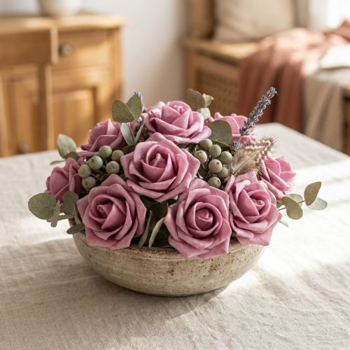 Article Lot de 36 Roses en Mousse Ø4,5cm Couleur Erika avec Tige en Fil