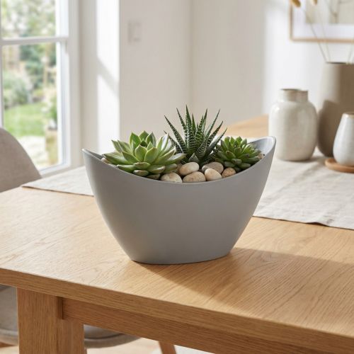 Coupe décorative en plastique gris 20 cm x 9 cm x H 11,5 cm | Floristik24.fr
