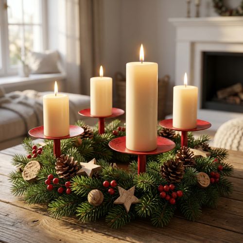 Set de 4 Supports à Bougies à Piquer en Métal Rouge Ø9cm | Floristik24.fr