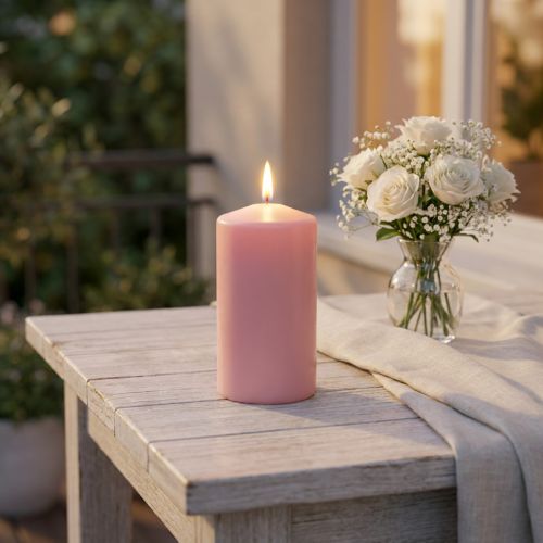 Bougie cylindrique rose en cire naturelle 130 x 70 mm | Floristik24.fr