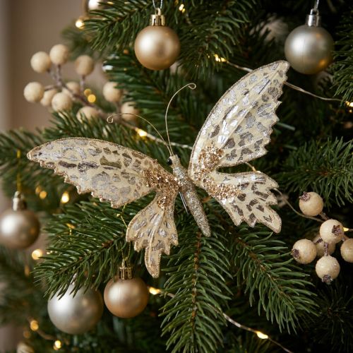 Papillon décoratif à clipser en papier avec motif léopard doré, 16x13 cm | Floristik24.fr