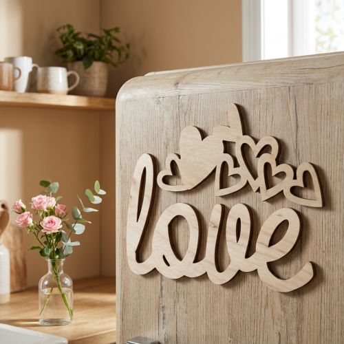 Article Décoration en bois "Love" avec cœurs et aimants – Naturel – Lot de 6