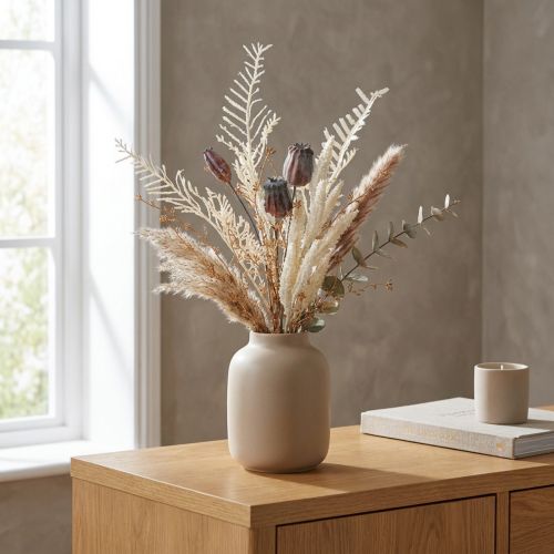 Mélange décoratif avec capsules de pavot artificielles et fougère crème 63 cm | Floristik24.fr