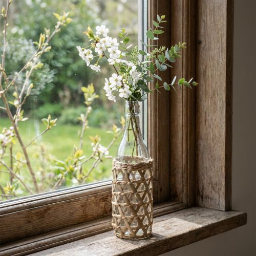 Bouteille décorative en verre et fibre naturelle tressée Ø9,5cm H31cm | Floristik24.fr