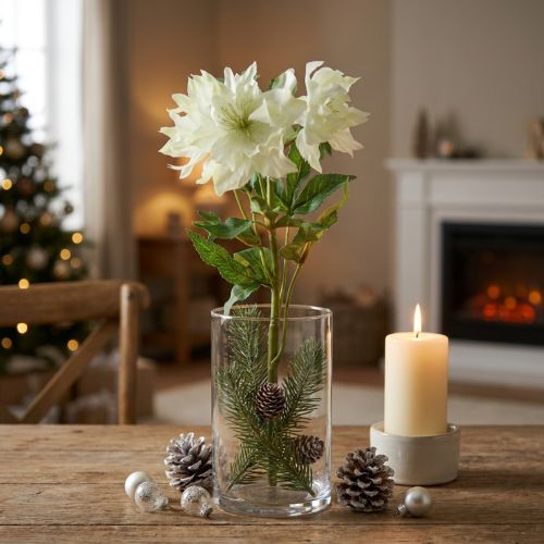 Rose de Noël artificielle – Décoration florale en tissu blanc et vert, 36 cm | Floristik24.fr
