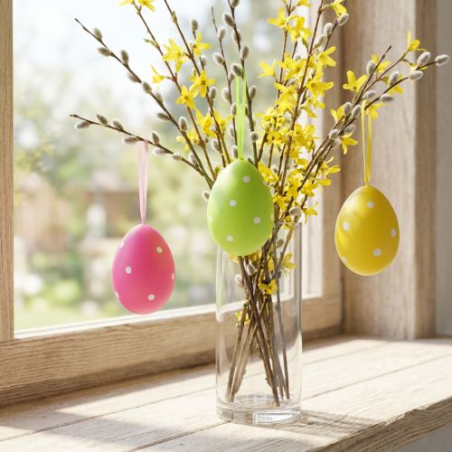Set de 3 œufs décoratifs en plastique 15 cm à suspendre | Floristik24.fr