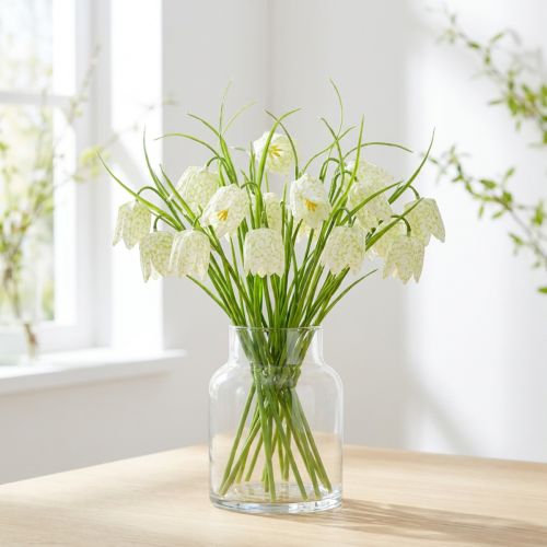 Fleurs artificielles Fritillaria blanches et vertes 40 cm - Lot de 12 | Floristik24.fr