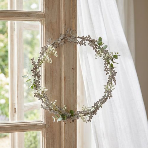 Couronne décorative en métal blanche Ø16,5 cm avec effet vieilli | Floristik24.fr