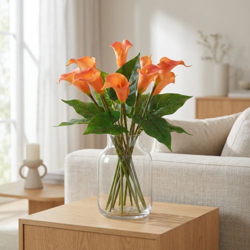 Bouquet de Callas Artificielles Orange en Silicotex - 44 cm | Floristik24.fr