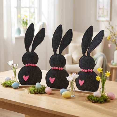 Décoration de table lapin de Pâques en feutre noir 45 cm - Lot de 3 | Floristik24.fr