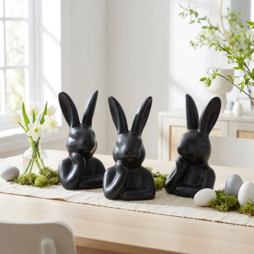 Article Buste de lapin en céramique noire 6×4×10,5 cm – Lot de 3