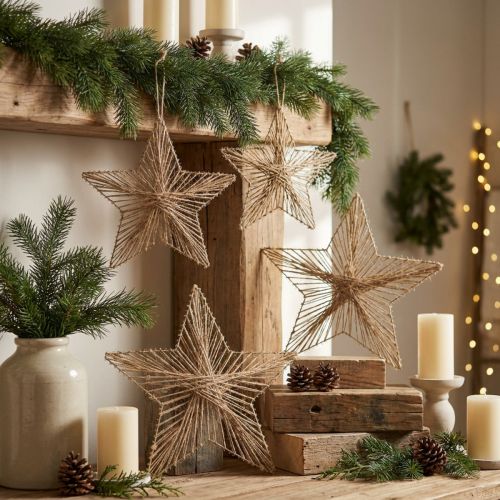 Étoile de Noël en jute naturelle 30 cm - Lot de 4 | Floristik24.fr
