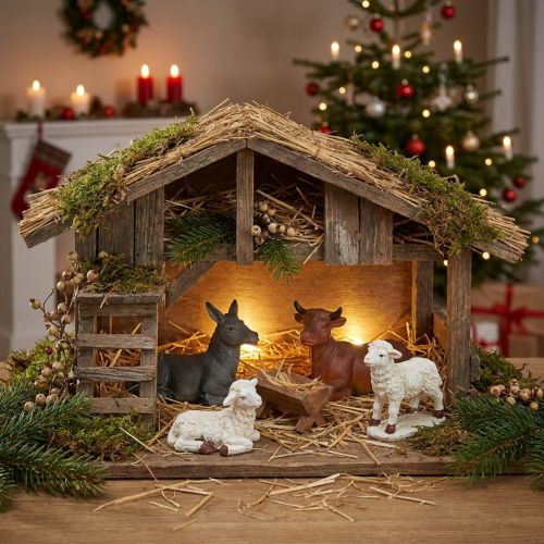 Set de 4 figurines d'animaux pour crèche en polycéramique | Floristik24.fr