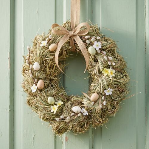 Couronne déco naturelle en foin Ø25cm pour Pâques et décoration de saison | Floristik24.fr