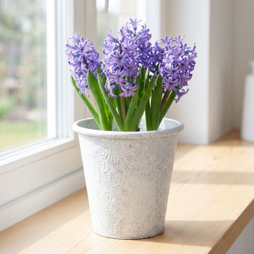 Pot décoratif en métal blanc avec ornements Ø15,5cm H14,5cm | Floristik24.fr