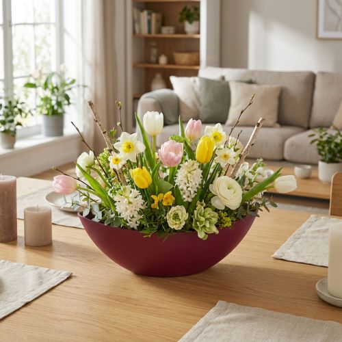 Coupe décorative demi-lune rouge foncé en plastique 39 cm – Lot de 2 | Floristik24.fr
