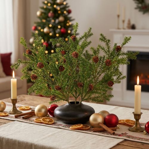 Kits de branches de pin artificielles avec pommes de pin 48 cm – Lot de 3 branches vertes pour décoration de Noël | Floristik24.fr