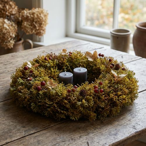 Couronne décorative en mousse artificielle avec attache – Brun et Vert – Ø30cm | Floristik24.fr