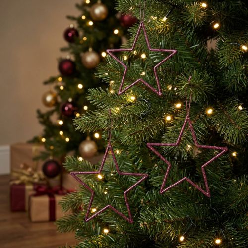 Décoration étoiles glitter violettes pour Noël Ø12cm - Lot de 12 | Floristik24.fr