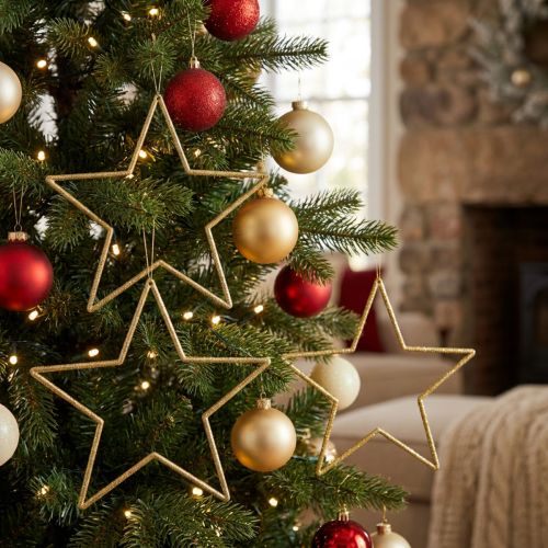 Étoiles dorées avec paillettes pour sapin de Noël, 18 cm, lot de 8 | Floristik24.fr
