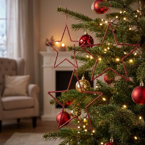 Lot de 8 étoiles décoratives rouges avec paillettes 18 cm – Suspensions et décorations de Noël | Floristik24.fr